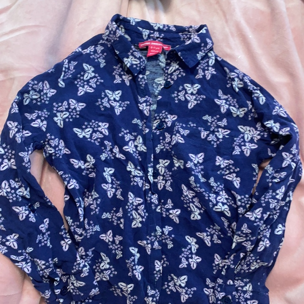 Butterfly print button down blouse